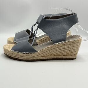 Eileen Fisher AGNES Blue Leather Espadrille Sandals WOMENS SIZE 9 Platform Wedge